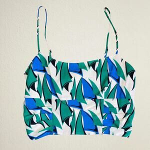 Green and blue abstract print cropped cami Zara boho chic eclectic unique
